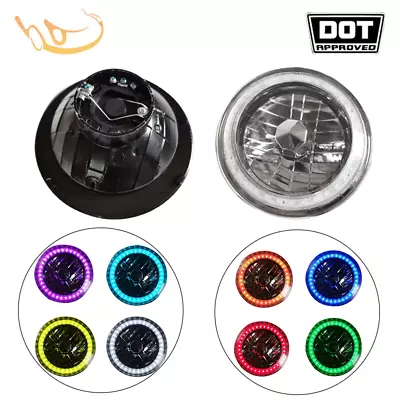 7  Inch Round RGB LED Halo Glass Lens Diamond Cut Angel Eyes Headlights • $32.99