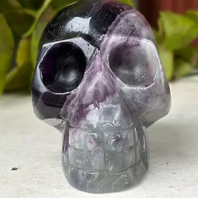 1.85LB Natural Fluorite Skull Quartz Manual Sculpture Crystal Skull Healing • $0.99