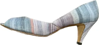 Vintage 60s 70s Fabric Striped Heels Blue Naturalizer Shoes Sz 9 • $9.50