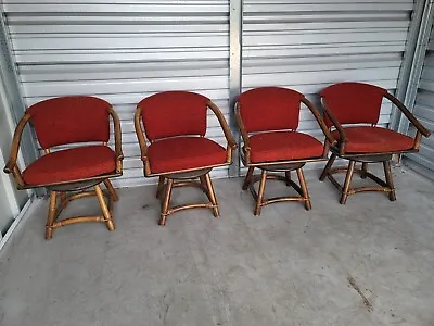 Mid Century Rattan Wicker Swivel Dining Chair Set (4)  By Ficks Reed  • $995