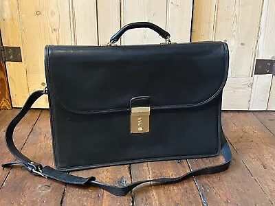 Vintage Coach Black Leather Laptop Bag Diplomat Attaché Briefcase W Lock • £119.99