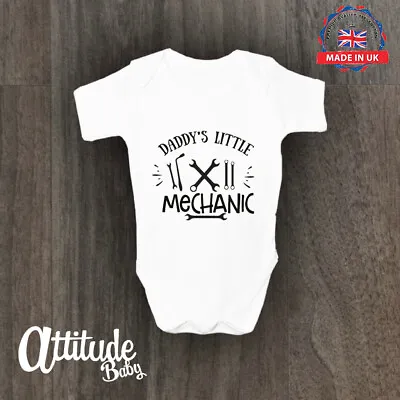 White Plain Baby Grow -Daddy's Little Mechanic Printed On Front – 100% Cotton- • £8.49