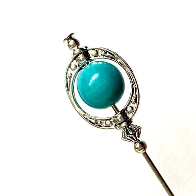 £5.50 • Buy Turquoise Gemstone HAT PIN 5” Vintage Antique Silver Style  With Pin Protector**