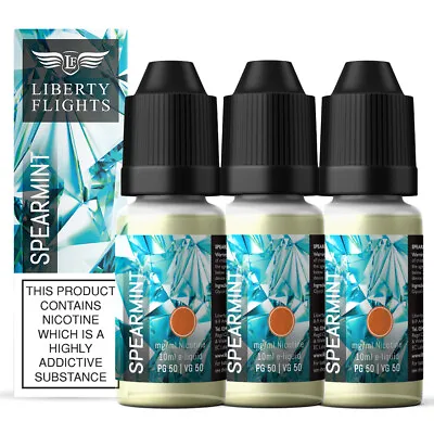 Liberty Flights E Liquid 10ml Spearmint Menthol XO Vape Juice 50/50 Pack Of 3 • £9.99