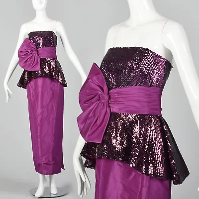 S 1980s Mignon Strapless Fuchsia Dress Sequin Bodice Prom Evening Party 80s VTG • $226.80