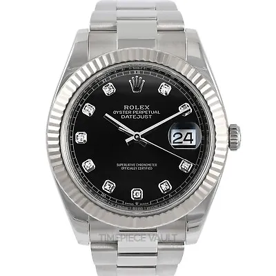 Rolex Datejust II 116334 Steel 41mm Oyster-Custom Black Diamond Dial-18k Fluted • $11998