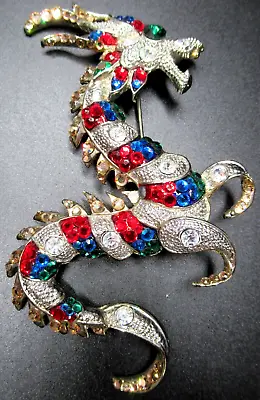 Huge Colorful Rhinestone Dragon Vintage Pin Brooch • $49.99