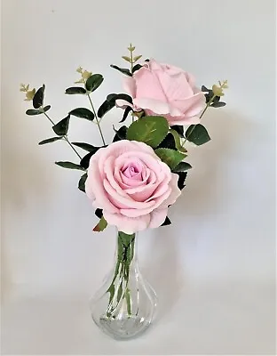 £14.99 • Buy Pink Rose Artificial Flower Arrangement In Glass Vase- Display - 35cm High.