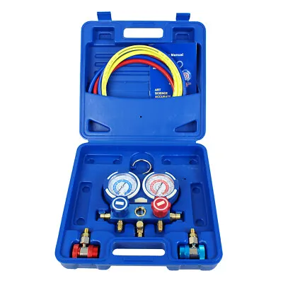 3 Way AC Manifold Gauge Set R410a R22 R134a WIth Hoses Coupler Adapters • $41.58
