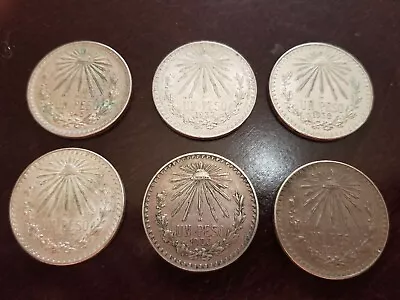 1932 To 1945 Mexico Cap And Rays 1 Peso 72% Silver Coin Lot Of 6 • $18