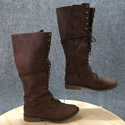 Mossimo Supply Co Boots Womens 6.5 Tall Lace Up Riding Boot Brown Faux Leather • $32.99