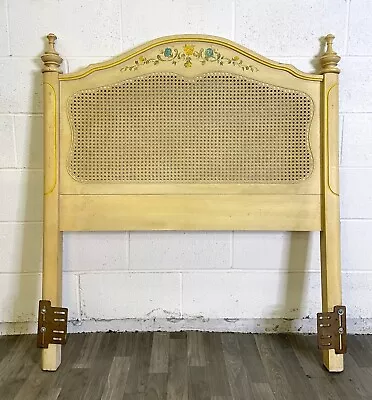 Vintage French Provincial Hollywood Regency Caned Hand Painted Twin Headboard • $279.20