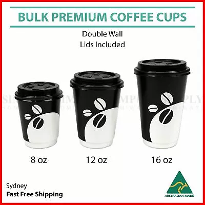 Disposable Coffee Cups 8oz 12oz 16oz Takeaway Paper Double Wall Take Away Bulk • $27.99