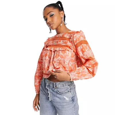 Miss Selfridge Victoriana Balloon Sleeve Blouse Orange Size 4 • $10