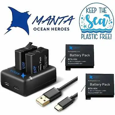 MANTA AUSSIE GoPro Battery Charger Kit HERO11 10 9 8 7 6 5 4 3+ HERO Black Set • $43.95