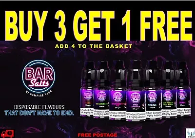 10ml E-liquid BAR SALT  By Vampire Vape Nic Salt | Nicotine 10/20mg All Flavours • £1.89