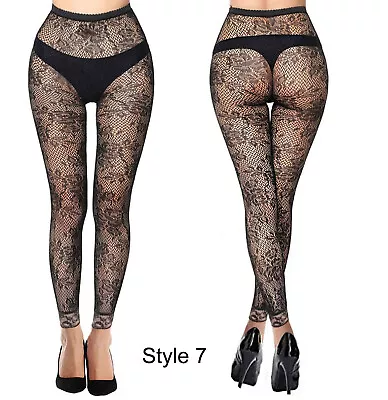£4.50 • Buy Womens Footless Tights Black Floral Patterned Flowers Rose Fishnet Lace Ladies