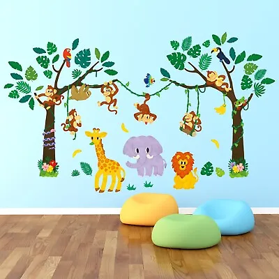 £14.99 • Buy Decowall SG-2209 Jungle Tree And Animals Wall Stickers For Kids Bedroom Playroom