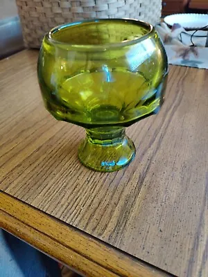 Heavy Georgian Glass Pattern Green Bowl Pedastal Vase Viking Glass Co.  • $6.50