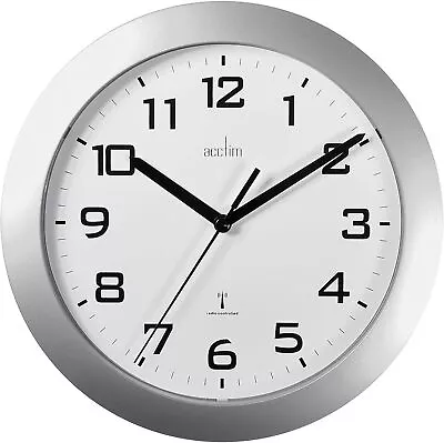 Modern Style Radio Controlled Wall Clock 23 Cm Home Kitchen Office - Silver • £27.90