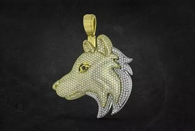 $140 • Buy 14K Yellow Gold Fn Lab Created Diamond Hip Hop Mens Wolf Head Pendant Charm 2 Ct
