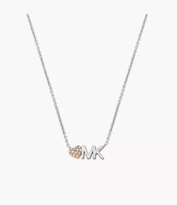 NEW Michael Kors Designer Rose Gold Silver Two-Tone CZ Crystal Heart Necklace • £75