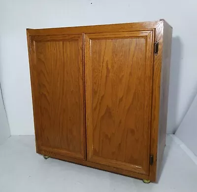 Vintage Rustic Country Mission Oak Wood Rolling Cabinet Dry Sink Bar Cart Shelf • $495