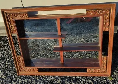 Beautiful Ornate Vintage Wooden Mirror Shadow Box Shelf For Wall Wood Decor  • $266