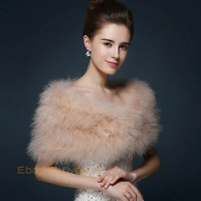 Women Real Ostrich Feather Fur Shawl Shrug Small Vest Wedding Party Fluffy Soft • $50.82