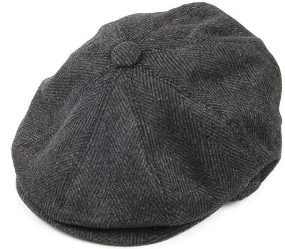 £10.99 • Buy Dk Grey Herringbone Gatsby Cap Hat Flat 8 Panel Baker Boy Newsboy