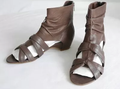 CARA LONDON Ladies Cage Sandal Booties Size 37 Brown Leather New • £12.50