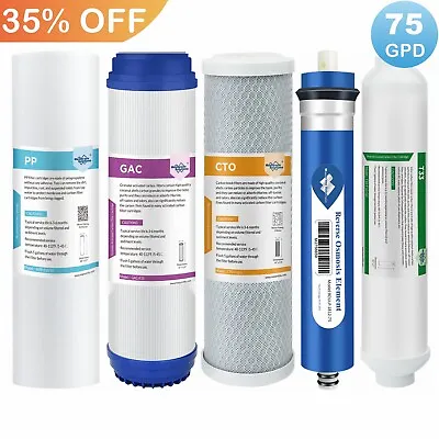 5 Stage Reverse Osmosis System Water Filter With 75GPD RO Membrane 5-Pack Set US • $30.99