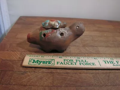 Vtg. Ocarina Clay Momma Turtle Aztec Mayan Flute Painted Folk Art Whistle • $7.28