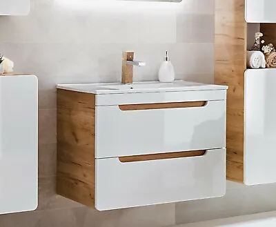 Vanity Unit 600 Wall Bathroom Drawers Cabinet Basin Sink White Gloss Oak Aruba • £339.95