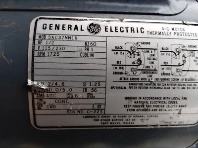 $74.99 • Buy Ge Kc37nn1x 1/2 Hp 115v 1725 Rpm