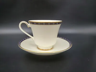 Vintage Minton ST James Footed Cup & Saucer Cream Blue Purple And Gold EUC • $22.44