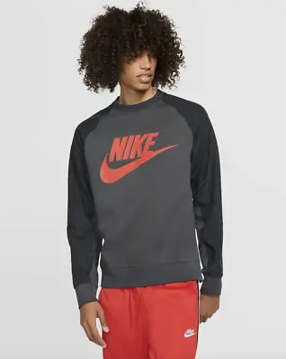 Nike Men's Graphic Hybrid Crew Neck Sweatshirt Gray Black Red CJ7037-060 • $39.99