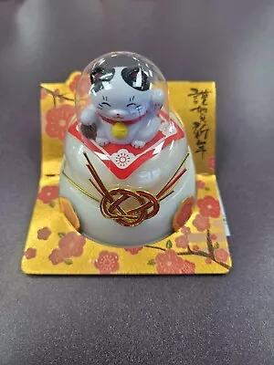 2024 NEW YEAR JAPANESE KAGAMI MOCHI W/ BLACK SPOTTED LUCKY CAT -Product Of JAPAN • $16.95