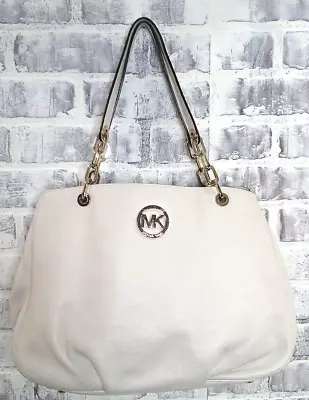 Michael Kors Women's Fulton Leather Vanilla White Gold Chain Hand Bag Purse  • $103.46