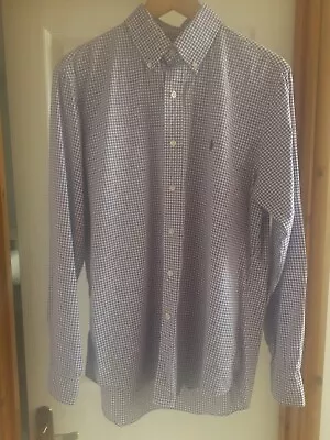 Polo Ralph Lauren Mens Long Sleeve Purple/White Check Stretch Fit Shirt- Medium • £24.95