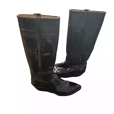 Lucchese Womens Vintage Rare Black Knee High Cowgirl Boots Size 8.5 • $475