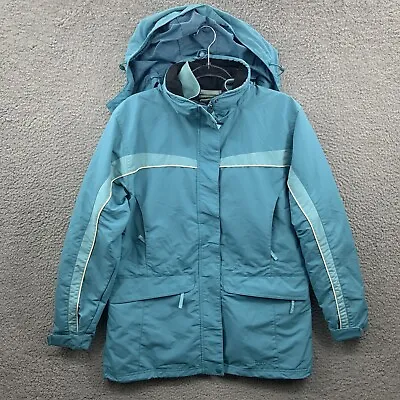 LL Bean Jacket Women Medium Blue 3 In 1 Winter Coat Fleece Lined Ski Hoodie • $43.78