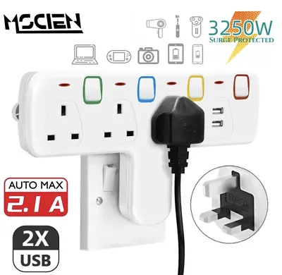 £19.99 • Buy Mscien T Plug Extension Lead With 2 USB Wall Socket 3 Way Electric Plug Adaptor