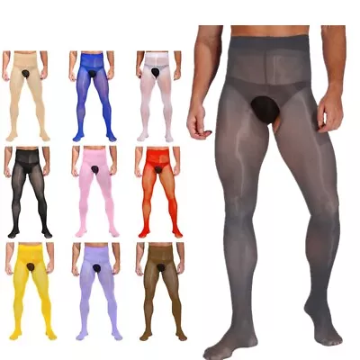 Men's Oil Glossy Sheer Pantyhose Stockings Crotchless Tights Hosiery Underwear • $8.69