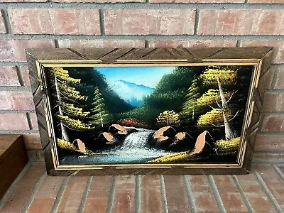 Vintage Velvet Painting Retro 70s MCM Landscape Waterfall Mod Cottage Wall Decor • $45