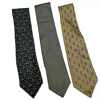 Vintage Lot Of 3 Men's Silk Ties Classic Retro Brown Blue Green Geometric Print • $12.99