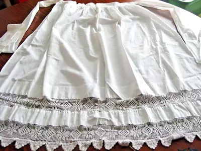 Vtg. Ladies Half Apron White CrochetLace Inserts39 Long51 LaceEdgeTies1940's • $6.99