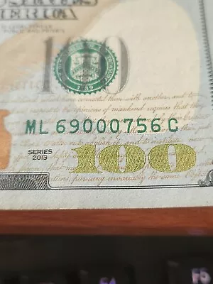 Fancy Serial Number. US 100 Dollar Bill 2013 Series 000. 69000756 • $150