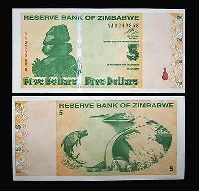 1 X Zimbabwe 5 Dollar(2009 Series) Banknotes-UNC Currency / P-93 • $6.73
