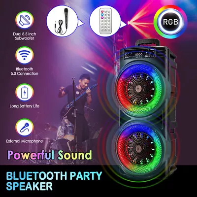 5000W Dual 8.5'' Bluetooth Speaker Sub Woofer Heavy Bass Sound System Party &Mic • $85.99